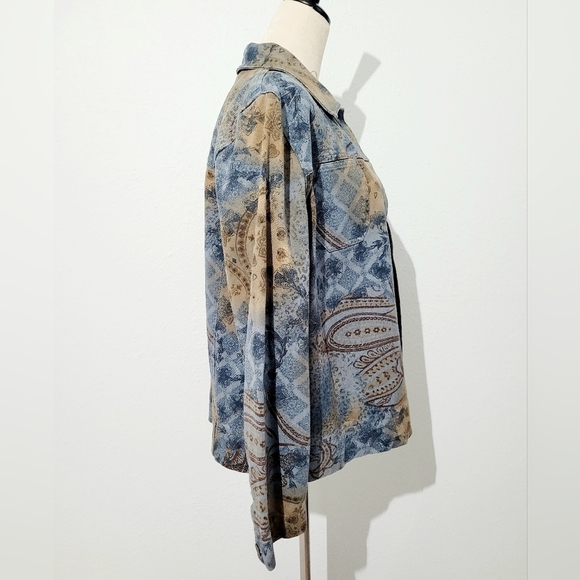 Marsh Landing Women's Denim Jacket L Blue Brown Paisley Floral Print 100% Cotton - Picture 3 of 12